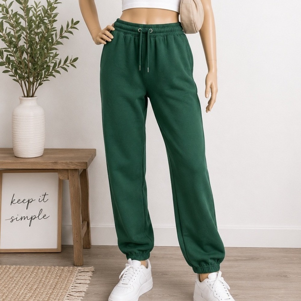 Missguided Womens Joggers Green Fleece Elastic Waist Sweatpants US 0